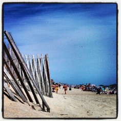 Sitting on the white sand in Montauk